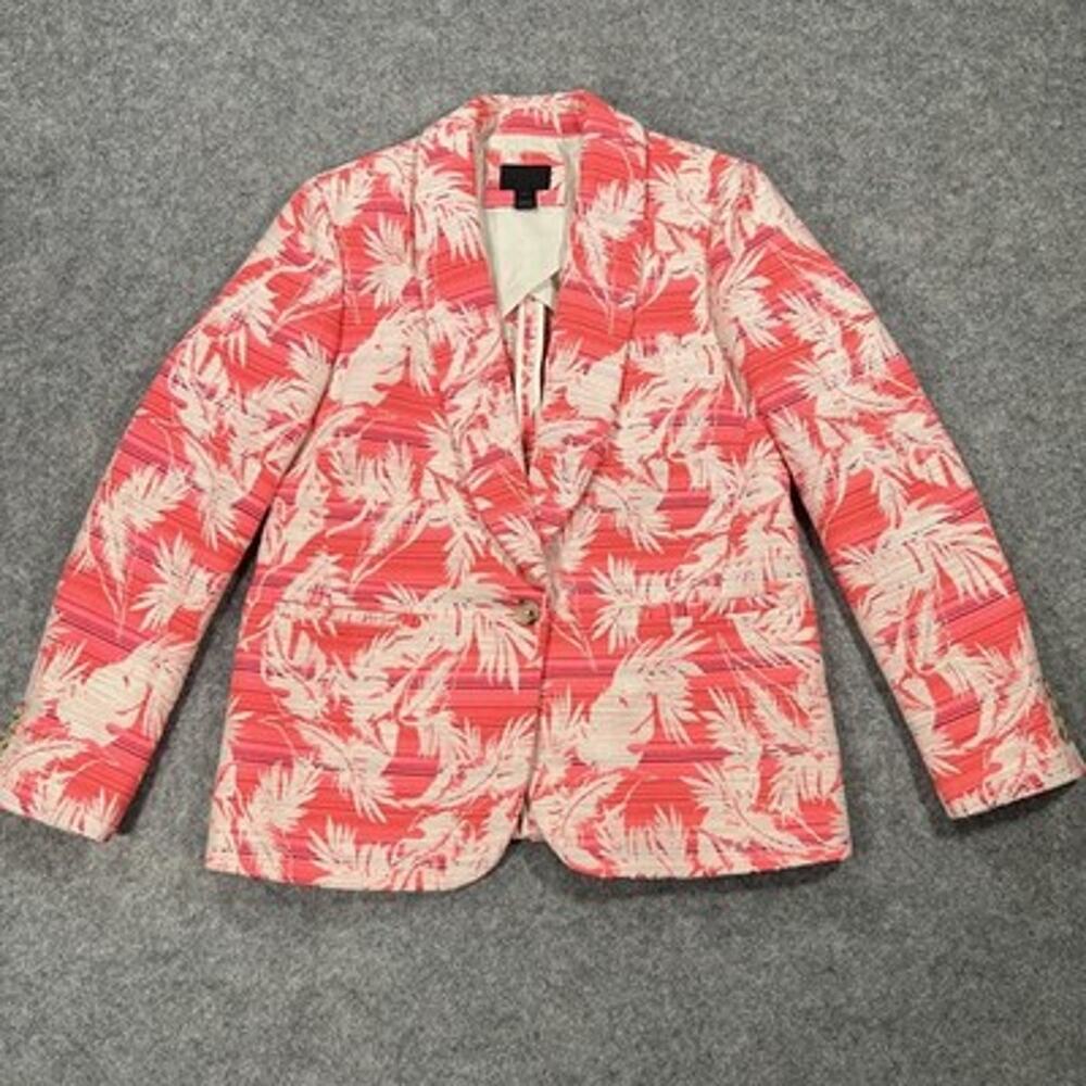 J Crew Collection Blazer Womens 8 Pink Tropical Jacquard Palm Print Lined Jacket